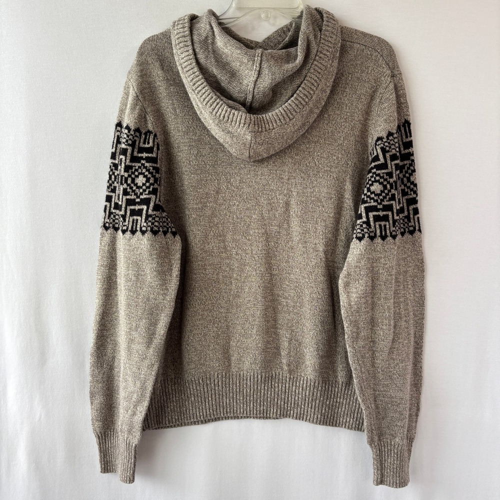 Urban Pipeline Mens XL Geometric Pattern Knit Hoodie Sweater Taupe Black - Picture 6 of 7